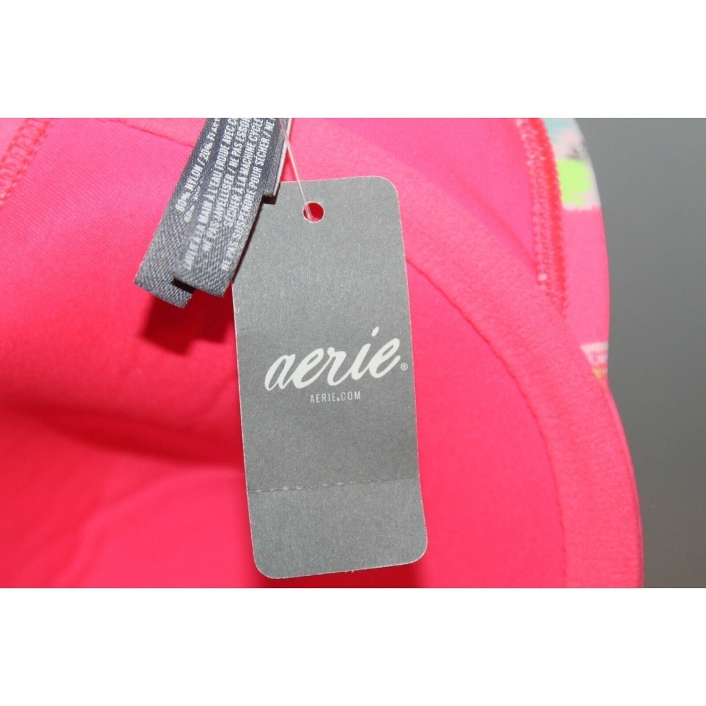 NWT Aerie Halter Bikini Top Pink Multi Colored Swim Ruffle Size 36C HW6741 - Picture 5 of 6